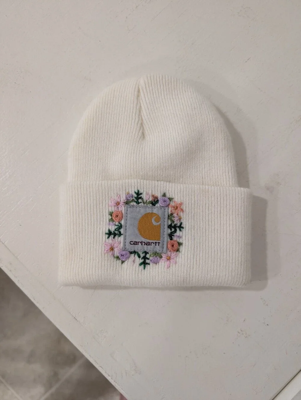 Embroidered Carhartt Kids Cream Beanie